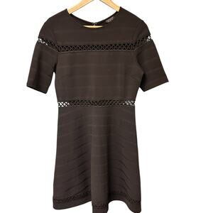 Topshop Dress Women’s 8 Black Openwork A-Line Short Sleeve Zipper Mini Dress‎